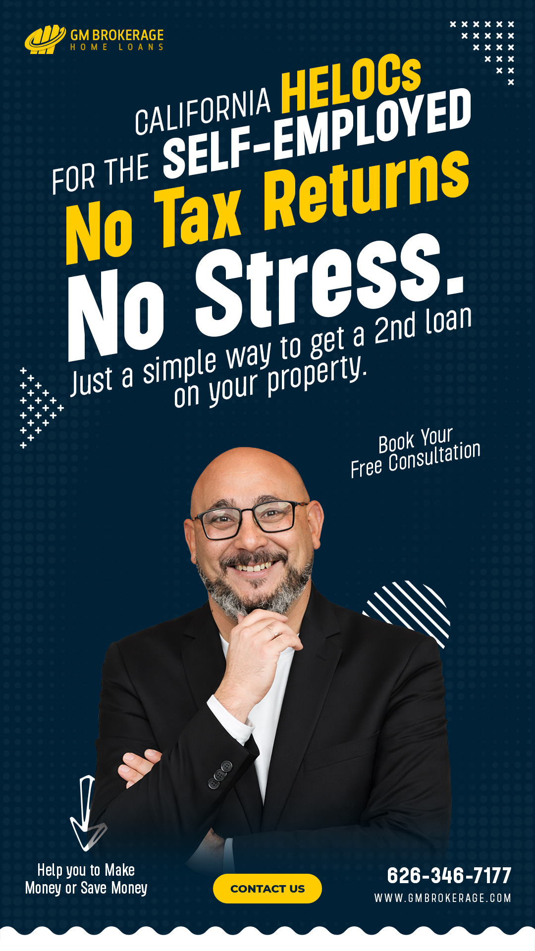 George Missiha offering California self-employed HELOCs with no tax returns required at GM Brokerage.